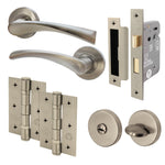 Nola Satin Nickel Lever on Rose Door Handle Pack - 64mm Bathroom Lock - tradefit - 1
