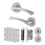 Nola Satin Nickel Lever on Rose Door Handle Pack - 80mm Bathroom Lock - tradefit - 1