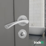 Nola Satin Nickel Lever on Rose Door Handle Pack - 80mm Bathroom Lock - tradefit - 6