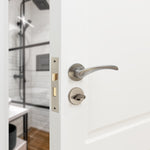 Nola Satin Nickel Lever on Rose Door Handle Pack - 64mm Bathroom Lock - tradefit - 7