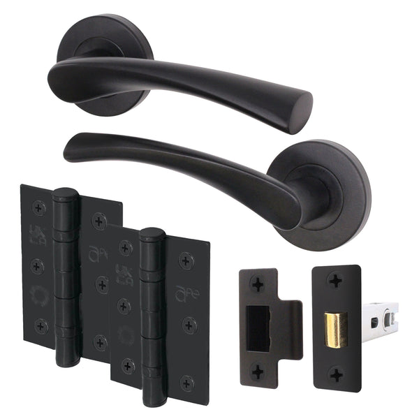Nola Matt Black Lever on Rose Door Handle Pack - 76mm Latch - tradefit - Featured Image