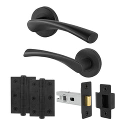 Nola Matt Black Lever on Rose Door Handle Pack - 64mm Latch - tradefit