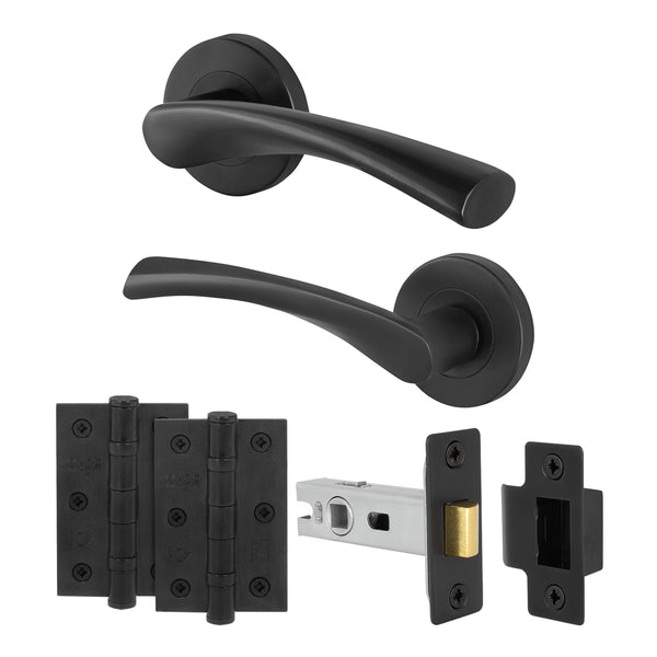 Nola Matt Black Lever on Rose Door Handle Pack - 76mm Latch - tradefit - Featured Image