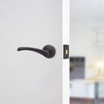 Nola Matt Black Lever on Rose Door Handle Pack - 64mm Latch - tradefit - 7