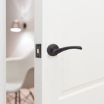 Nola Matt Black Lever on Rose Door Handle Pack - 76mm Latch - tradefit - 7
