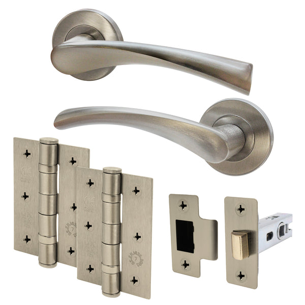 Nola Satin Nickel Lever on Rose Door Handle Pack - 64mm Latch - tradefit - Featured Image