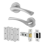 Nola Satin Nickel Lever on Rose Door Handle Pack - 76mm Latch - tradefit - 1