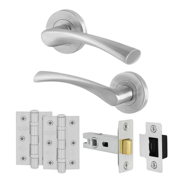 Nola Satin Nickel Lever on Rose Door Handle Pack - 76mm Latch - tradefit - Featured Image