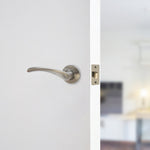 Nola Satin Nickel Lever on Rose Door Handle Pack - 64mm Latch - tradefit - 6