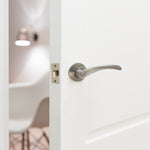 Nola Satin Nickel Lever on Rose Door Handle Pack - 64mm Latch - tradefit - 7