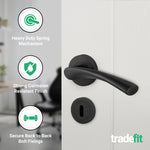 Nola Matt Black Lever on Rose Door Handle Pack - 64mm Sashlock - tradefit - 4