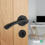 Nola Matt Black Lever on Rose Door Handle Pack - 64mm Sashlock - tradefit - 6