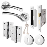 Nola Polished Chrome Lever on Rose Door Handle Pack - 64mm Sashlock - tradefit - 1