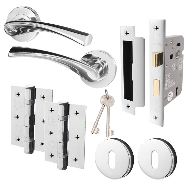 Nola Polished Chrome Lever on Rose Door Handle Pack - 80mm Sashlock - tradefit - Featured Image