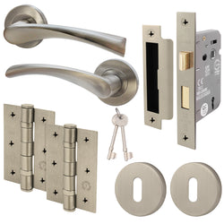 Nola Satin Nickel Lever on Rose Door Handle Pack - BS3621 5 Lever Lock - tradefit
