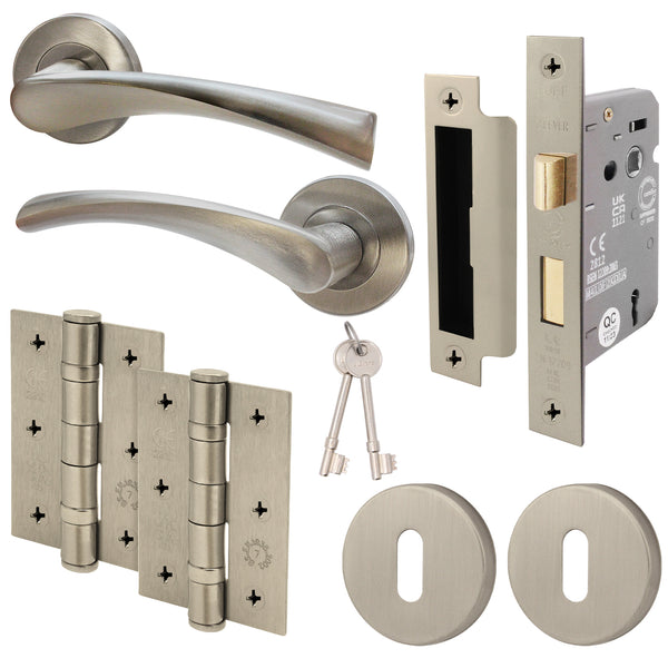 Nola Satin Nickel Lever on Rose Door Handle Pack - BS3621 5 Lever Lock - tradefit - Featured Image