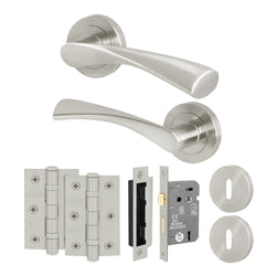 Nola Satin Nickel Lever on Rose Door Handle Pack - 64mm Sashlock - tradefit