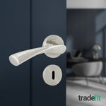 Nola Satin Nickel Lever on Rose Door Handle Pack - 64mm Sashlock - tradefit - 6