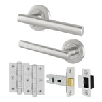 Olbia Satin Nickel Lever on Rose Door Handle Pack - 76mm Latch - tradefit - 1