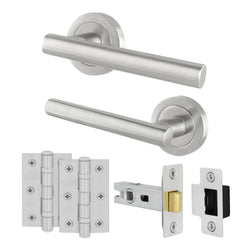 Olbia Satin Nickel Lever on Rose Door Handle Pack - 76mm Latch - tradefit
