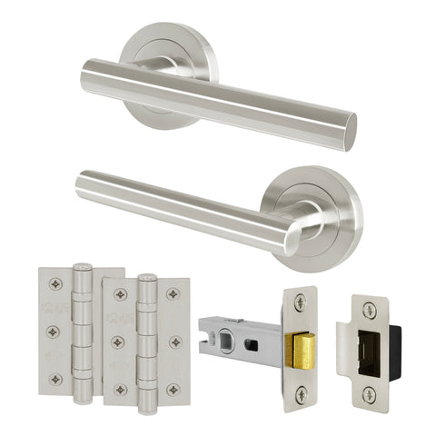 Olbia Satin Nickel Lever on Rose Door Handle Pack - 64mm Latch - tradefit
