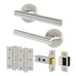 Olbia Satin Nickel Lever on Rose Door Handle Pack - 64mm Latch - tradefit - 1