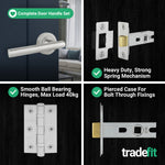 Olbia Satin Nickel Lever on Rose Door Handle Pack - 76mm Latch - tradefit - 6