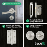Olbia Satin Nickel Lever on Rose Door Handle Pack - 64mm Bathroom Lock - tradefit - 5