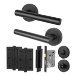 Olbia Matt Black Lever on Rose Door Handle Pack - 64mm Bathroom Lock - tradefit - 1