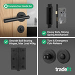 Olbia Matt Black Lever on Rose Door Handle Pack - 80mm Bathroom Lock - tradefit - 6