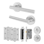 Olbia Polished Chrome Lever on Rose Door Handle Pack - 64mm Bathroom Lock - tradefit - 1