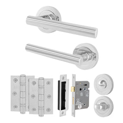 Olbia Polished Chrome Lever on Rose Door Handle Pack - 64mm Bathroom Lock - tradefit