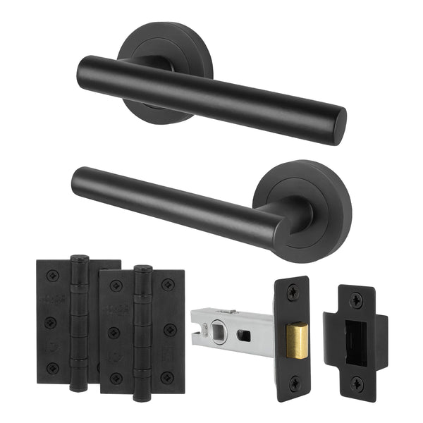 Olbia Matt Black Lever on Rose Door Handle Pack - 76mm Latch - tradefit - Featured Image