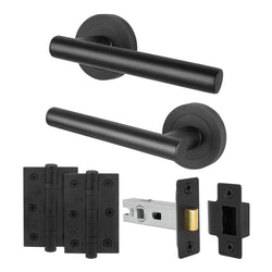 Olbia Matt Black Lever on Rose Door Handle Pack - 64mm Latch - tradefit