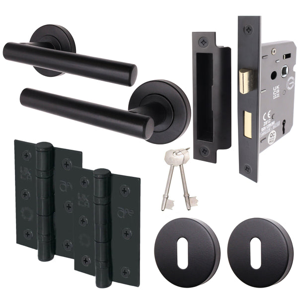 Olbia Matt Black Lever on Rose Door Handle Pack - 80mm Sashlock - tradefit - Featured Image