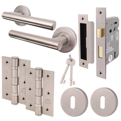 Olbia Satin Nickel Lever on Rose Door Handle Pack - BS3621 5 Lever Sashlock - tradefit