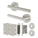 Olbia Satin Nickel Lever on Rose Door Handle Pack - 80mm Sashlock - tradefit - 1