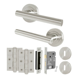 Olbia Satin Nickel Lever on Rose Door Handle Pack - 80mm Sashlock - tradefit