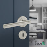 Olbia Satin Nickel Lever on Rose Door Handle Pack - 64mm Sashlock - tradefit - 6