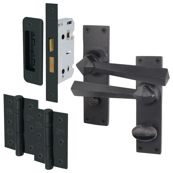 Tudor Antique Black Iron Lever Door Handle Pack - Bathroom - tradefit - Featured Image