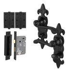 Fleur De Lys Antique Black Cast Iron Lever Door Handle Pack - Bathroom - 1