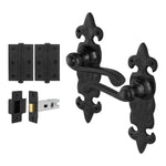 Fleur De Lys Antique Black Cast Iron Lever Door Handle Pack - 76mm Latch - tradefit - 1