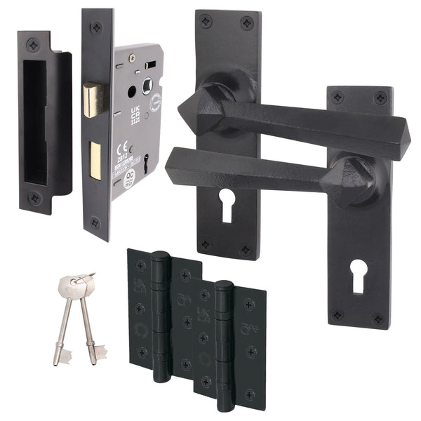Tudor Antique Black Iron Door Handle Pack - Sash Lock - tradefit - Featured Image