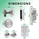 Victorian Satin Chrome Mortice Door Knob Kit - 80mm Bathroom Lock - tradefit - 3