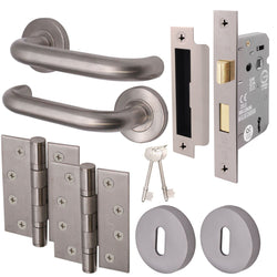 Return To Door Lever on Rose Handle Sash Lock Kit - Satin Stainless Steel - 102mm Hinges - 64mm Lock - tradefit