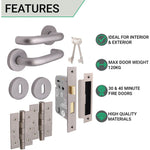 Return To Door Lever on Rose Handle Sash Lock Kit - Satin Aluminium - 76mm Hinges - 64mm Lock - tradefit - 2