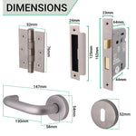 Return To Door Lever on Rose Handle Sash Lock Kit - Satin Aluminium - 76mm Hinges - 64mm Lock - tradefit - 3