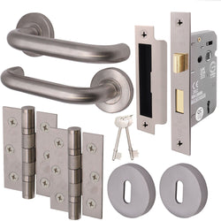 Return To Door Lever on Rose Handle Sash Lock Kit - Satin Stainless Steel - 76mm Hinges - 64mm Lock - tradefit