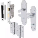 Victorian Rectory Polished Chrome Lever Door Handle Pack - 64mm Bathroom Lock - 102mm Hinges - tradefit - 1