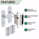 Victorian Rectory Polished Chrome Lever Door Handle Pack - 64mm Bathroom Lock - 102mm Hinges - tradefit - 2